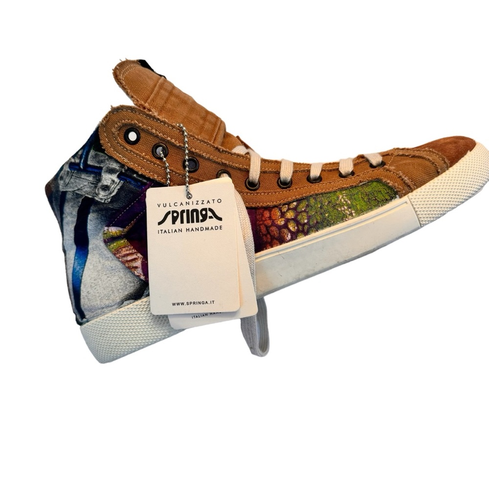 SPRINGA Vulcanized Suede + Canvas Print High Top Sneakers